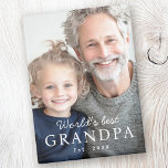 World's best grandpa grandfather est year photo magnet<br><div class="desc">Vertical fridge magnet featuring your custom photo and the text "World's best grandpa" with custom year or other text below.</div>