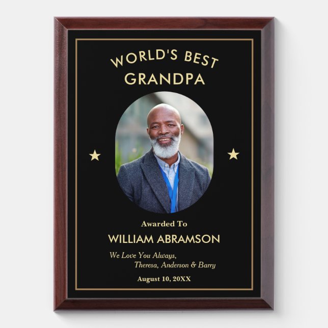 World's Best Grandpa Grandfather Photo Custom Award Plaque (Vertical)