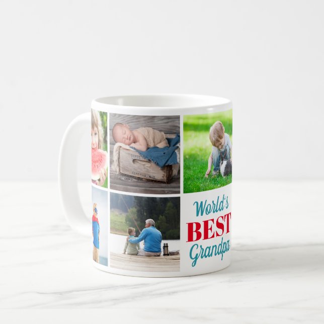World's Best Grandpa Grandkids 9 Photo Collage Coffee Mug (Front Left)