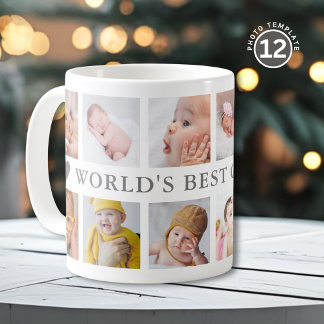 World's Best Grandpa Gray 12 Photo Collage  Coffee Mug