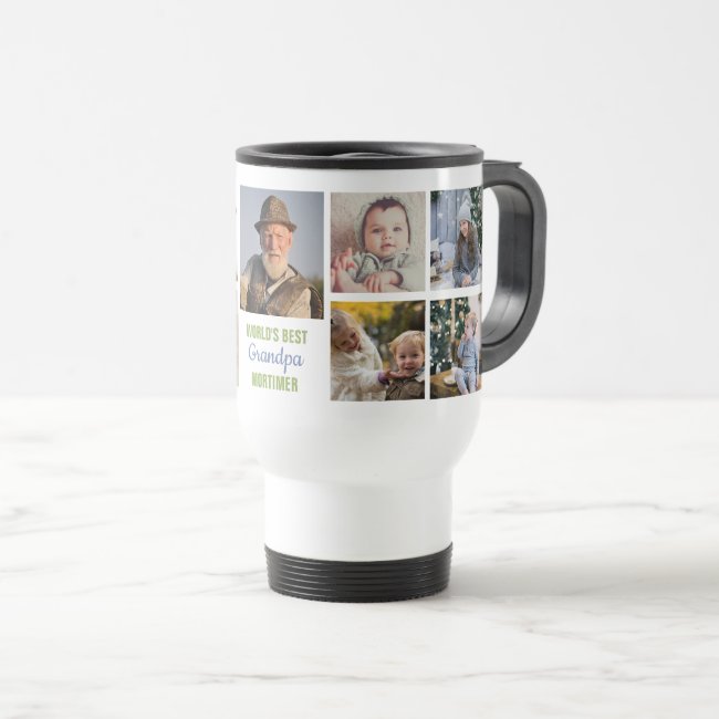World's Best Grandpa Instagram Photo Collage Name Travel Mug