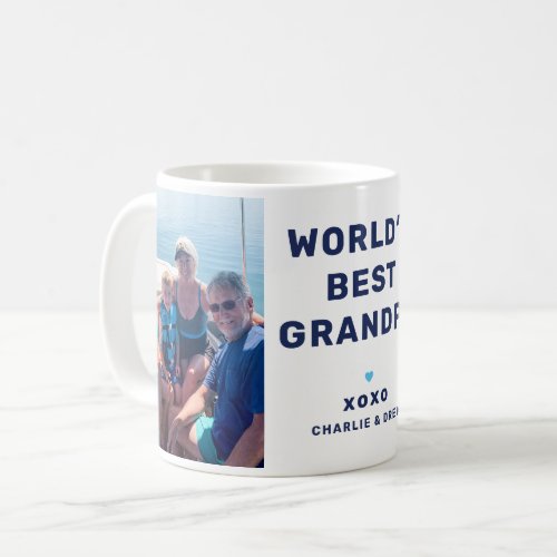 Worlds Best Grandpa Modern Navy Blue Two Photo Coffee Mug