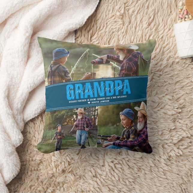 World's Best Grandpa | Modern Photo Collage Throw Pillow (Blanket)