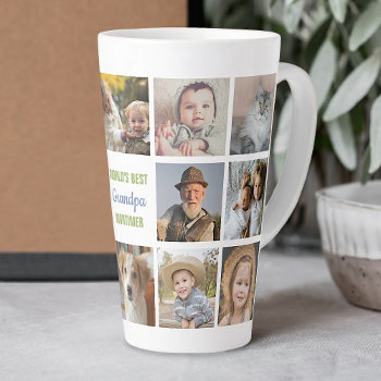 World's Best Grandpa Name Instagram Photo Collage Latte Mug by PictureCollage at Zazzle