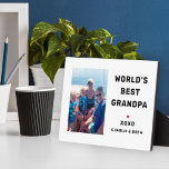 World's Best Grandpa Personalized Photo Plaque<br><div class="desc">This simple and modern custom photo plaque features a portrait-shaped photo space with custom "World's Best Grandpa" wording with name(s) of grandchildren in modern black style with red heart accent and personalization of the kid's name(s). Makes a great Father's Day keepsake gift!</div>