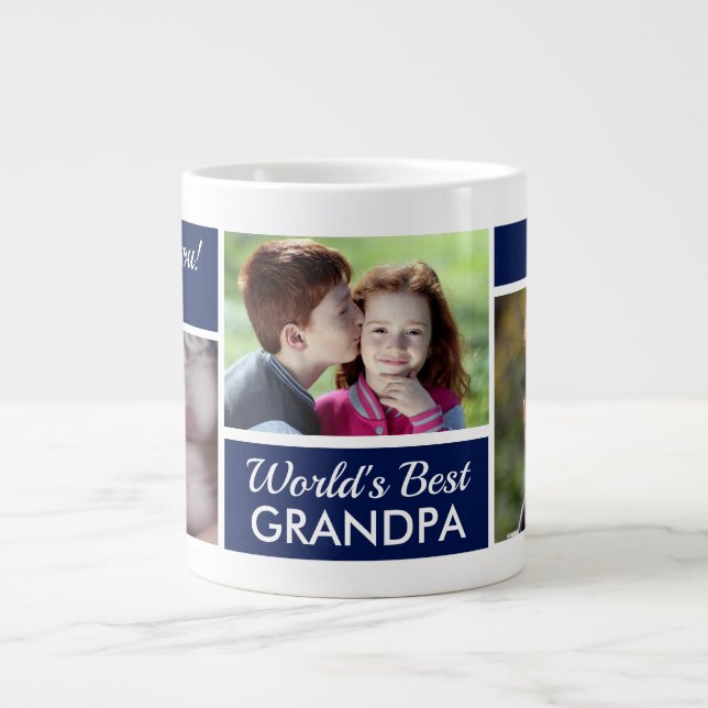 World's Best Grandpa Photo Collage Giant Coffee Mug (Front)
