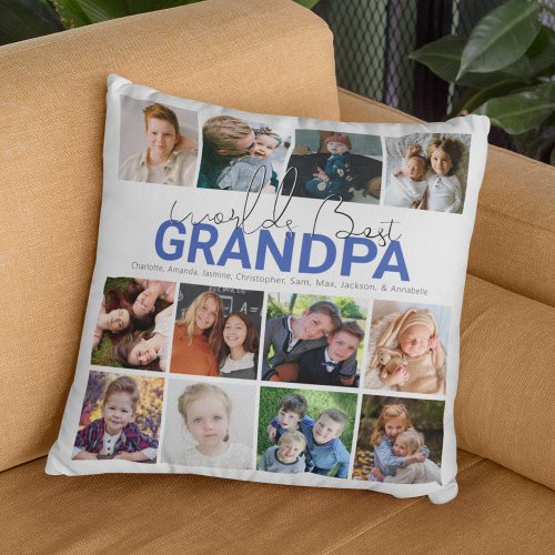 Worlds Best Grandpa  Photo Collage Throw Pillow