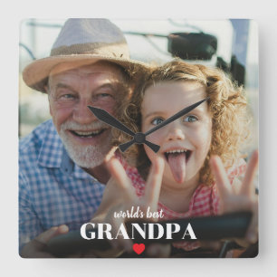 World's Best Grandpa Photo Gift For Grandad Square Wall Clock