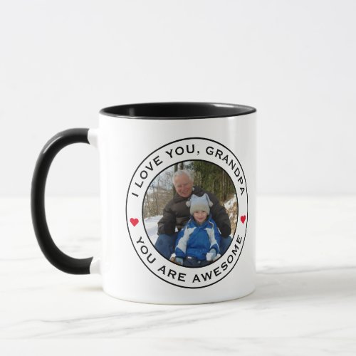 Worlds Best Grandpa Photo Heart Red White Black Mug