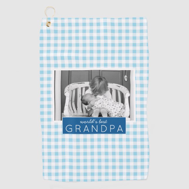 World's Best Grandpa Plaid Personalized Photo Golf Towel (Front)