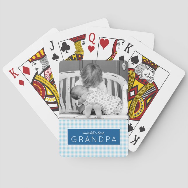 World's Best Grandpa Plaid Personalized Photo Poker Cards (Back)