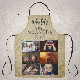 World's Best Grandpa Rustic Custom 6 Photo Collage Apron