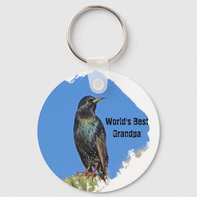 World's Best Grandpa Starling and Cactus Southwest Keychain (Front)