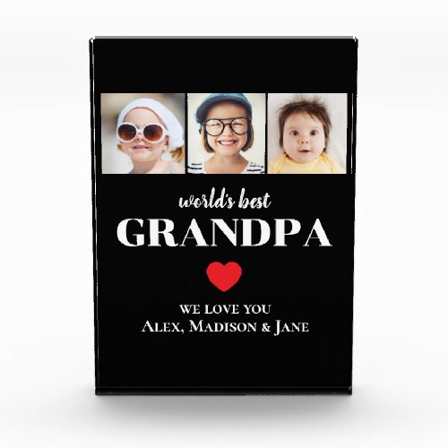 Worlds Best Grandpa We love you 3 Kids Photo Names Block