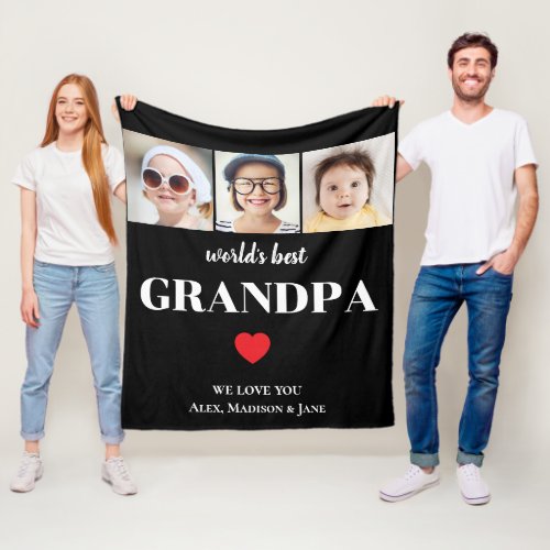 Worlds Best Grandpa We love you 3 Kids Photo Names Fleece Blanket