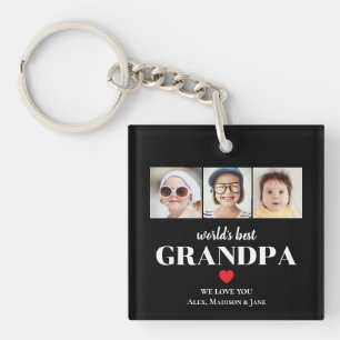 Worlds Best Grandpa We love you 3 Kids Photo Names Keychain