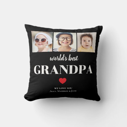Worlds Best Grandpa We love you 3 Kids Photo Names Throw Pillow