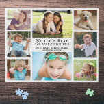 World's Best Grandparents 8 Photo Collage Jigsaw Puzzle<br><div class="desc">A fun gift for the world's best grandparents,  this jigsaw puzzle features an 8 photo collage of their grandchildren,  family,  pets,  memories,  etc. and "World's Best Grandparents" in elegant typography.</div>