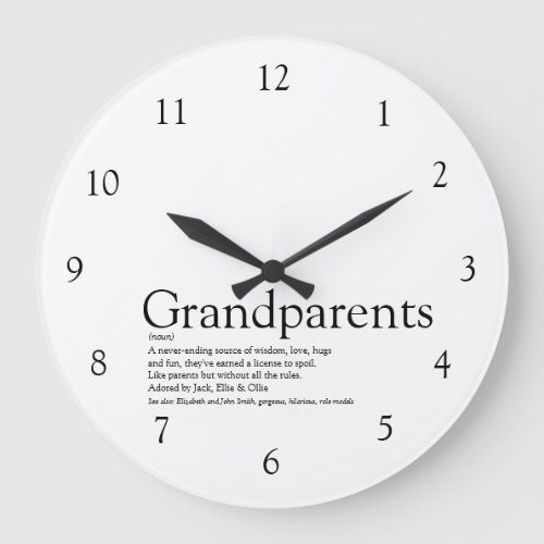 Worlds Best Grandparents Black and White Large Clock