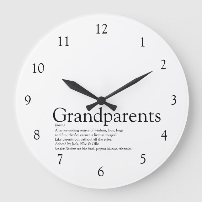 Worlds Best Grandparents Black and White Large Clock (Front)