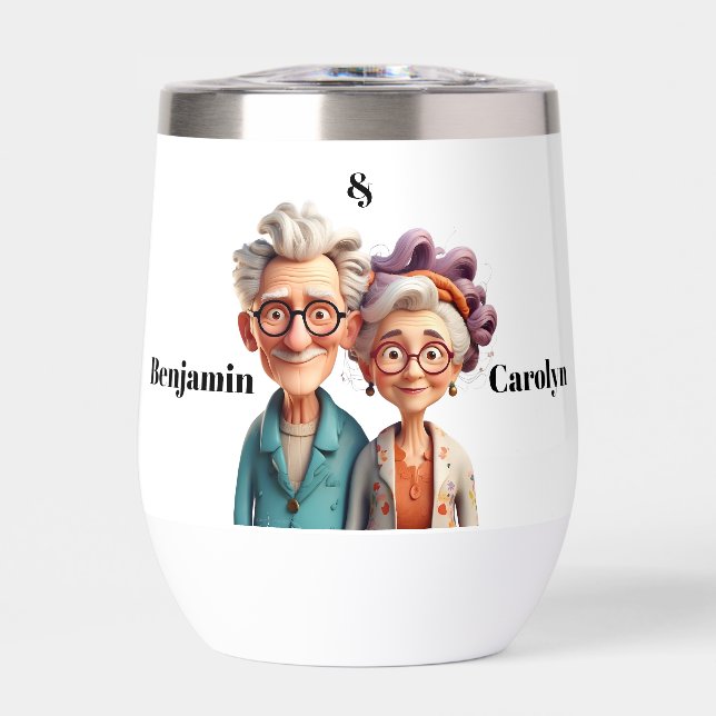 World's Best Grandparents - cartoonish & funny Thermal Wine Tumbler (Front)
