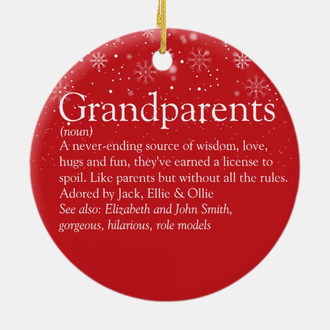 World's Best Grandparents Definition Christmas Ceramic Ornament (Back)