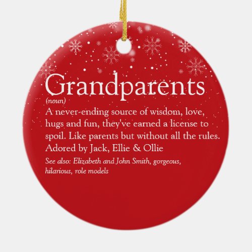 Worlds Best Grandparents Definition Christmas Ceramic Ornament