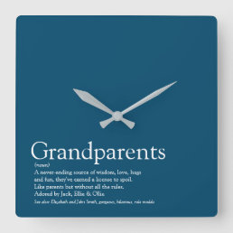 World&#39;s Best Grandparents Ever Definition Blue Square Wall Clock