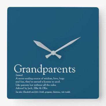 World's Best Grandparents Ever Definition Blue Square Wall Clock