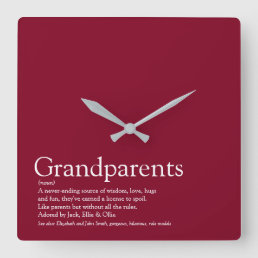 World&#39;s Best Grandparents Ever Definition Burgundy Square Wall Clock