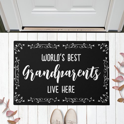 Worlds Best Grandparents Live Here _ Black Doormat