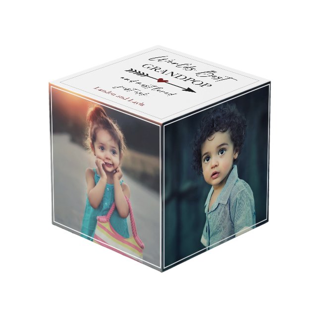World's Best Grandpop & Most Loved Photo Gift Cube (Front Angled)