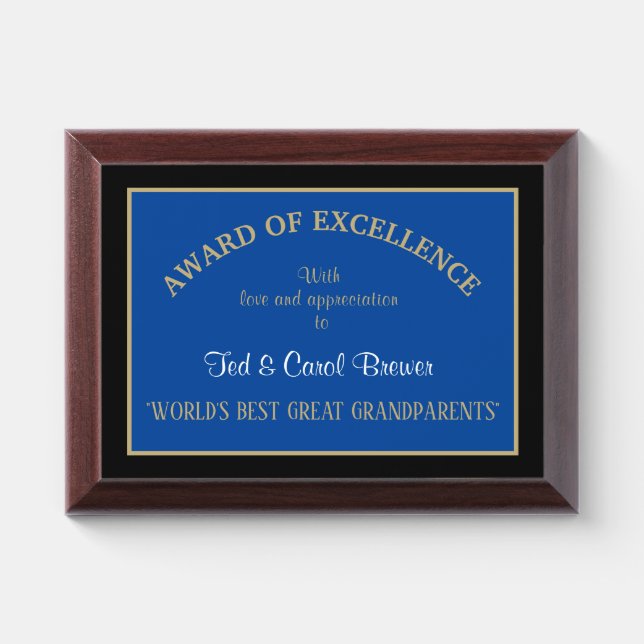 World's Best Great Grandparents Award Plaque (Horizontal)