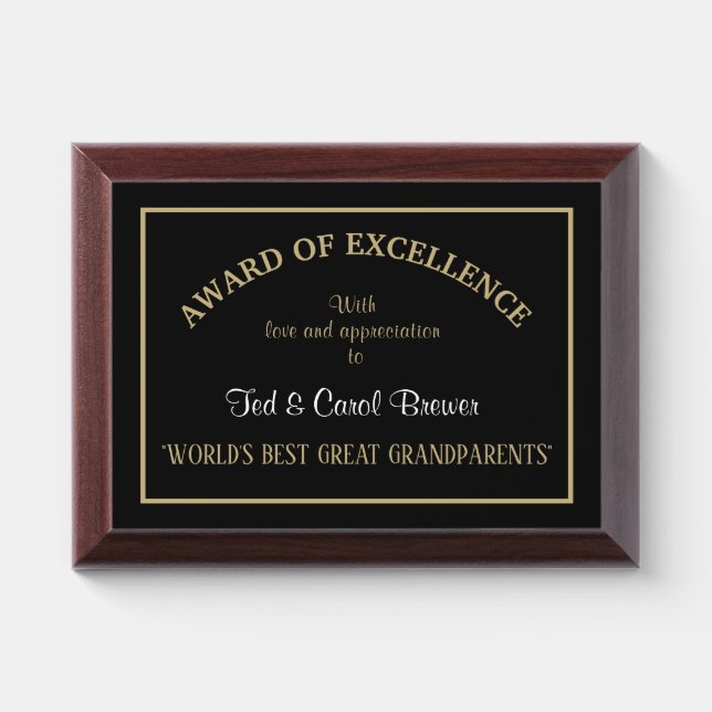 World's Best Great Grandparents Award Plaque (Horizontal)