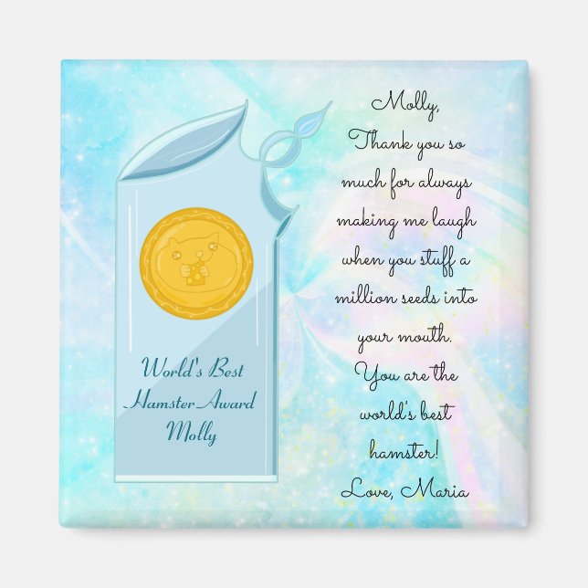 World's Best Hamster Glass Trophy and Message Magnet (Front)