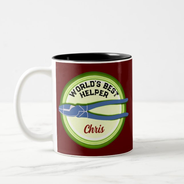 World's Best Helper Electrician Two-Tone Coffee Mug (Left)