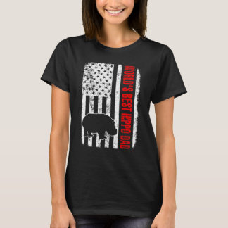 Worlds Best Hippo Dad American Flag T-Shirt