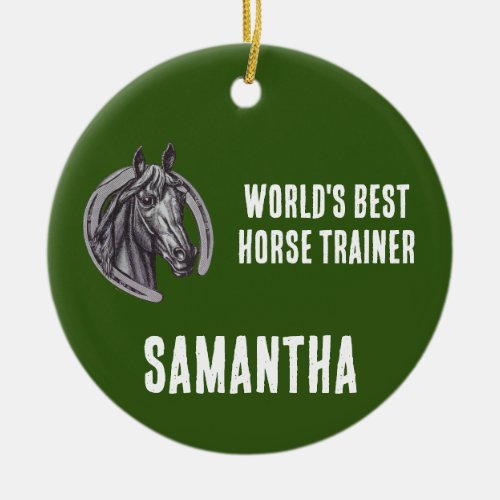 Worlds Best Horse Trainer Black White Mare Ceramic Ornament
