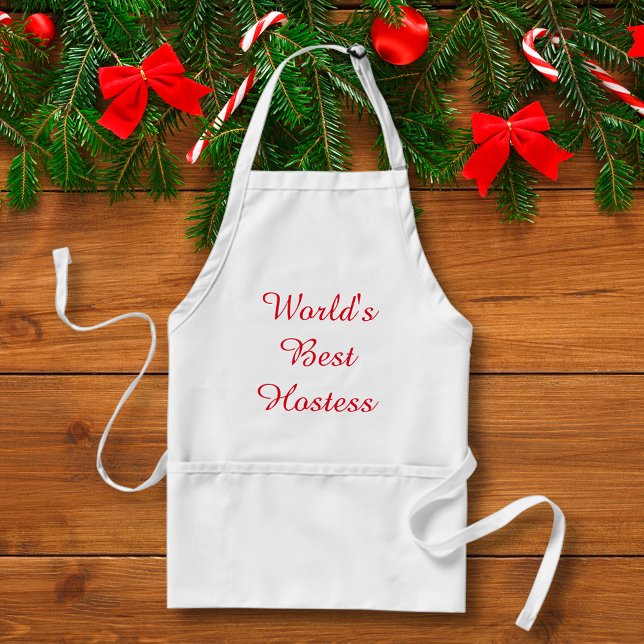 world's best hostess,red classic script  adult apron (Creator Uploaded)