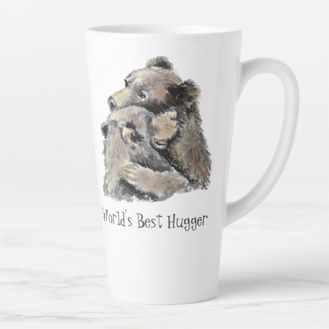 World's Best Hugger Fun Bear Hug Quote Latte Mug (Right)