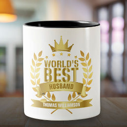 World&#39;s Best Husband 5 Gold Star Two-Tone Coffee Mug