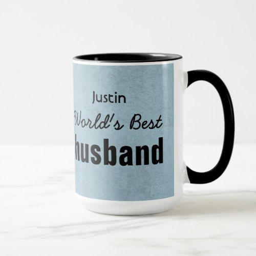 Worlds Best HUSBAND Blue Custom Name JUSTIN Mug