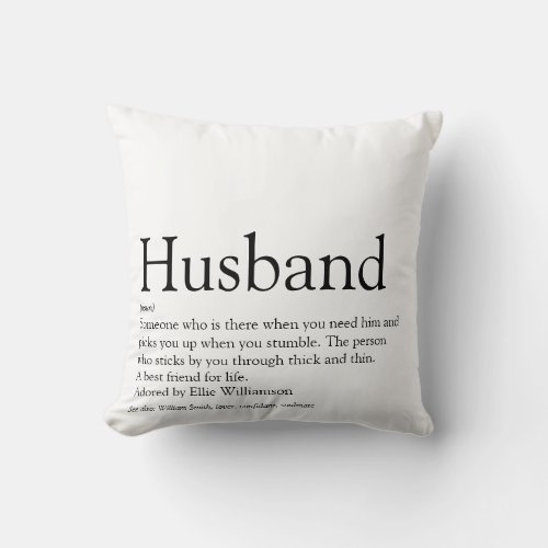 Worlds Best Husband Definition Black and White Throw Pillow