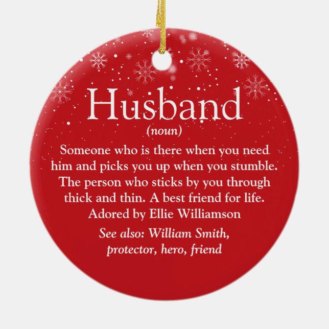 World's Best Husband Definition Christmas Photo Ceramic Ornament (Back)