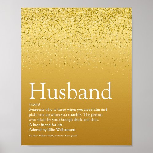 Worlds Best Husband Definition Gold Glitter Fun Poster
