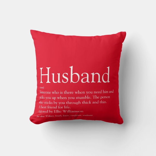 World's Best Husband Definition Modern Red Throw Pillow (Front)