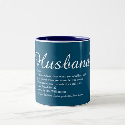 Worlds Best Husband Definition Script Blue Two_Tone Coffee Mug