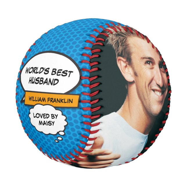 World's Best Husband Fun Comic Cool Photo Blue Baseball (Angled)