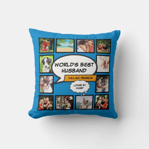 Worlds Best Husband Fun Cool Photo Collage Throw Pillow