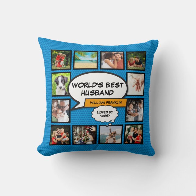 World's Best Husband Fun Cool Photo Collage Throw Pillow (Front)